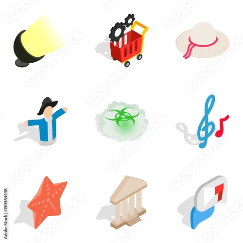Brighten up icons set, isometric style