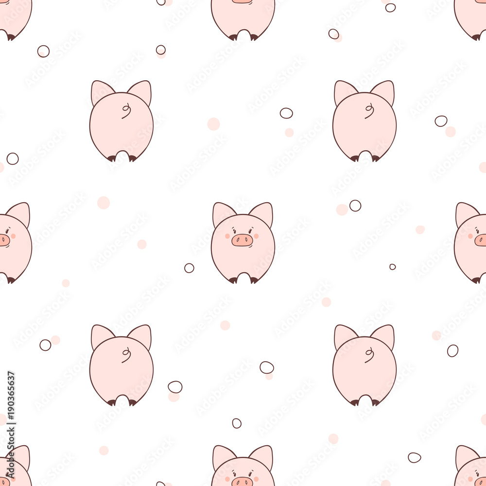 Seamless pattern with cute little pigs. Vector illustration for kids design.
