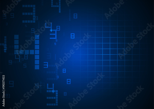 Technology theme, Various shapes of digit and blue square grid