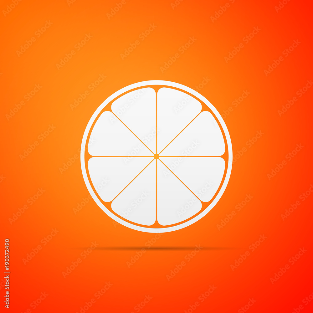 Orange in a cut. Citrus fruit icon isolated on orange background. Healthy lifestyle. Flat design. Vector Illustration Orange in a cut. Citrus fruit icon isolated on orange background. Healthy lifestyle. Flat design. Vector Illustration