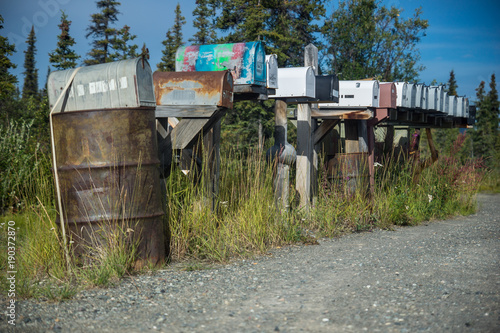 mailboxes at Nabesna Road in Wrangell-St.Elias National Park, Alaska photo