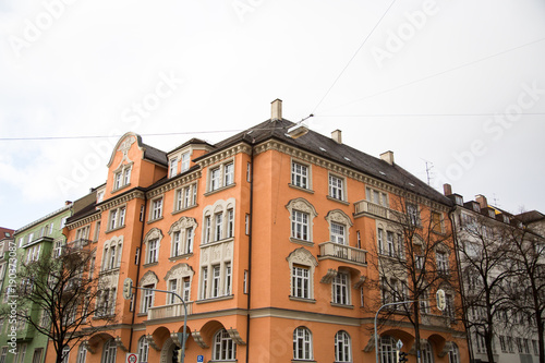 Row of houses with old building houses in Schwabing, colorful facade photo