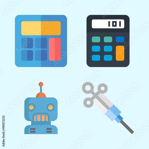 Icons about Science with syringe, robot and calculator