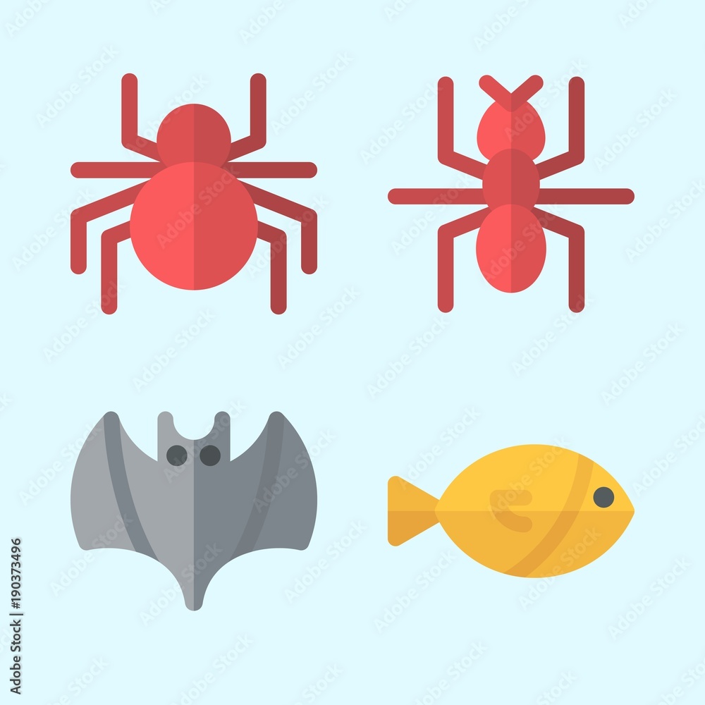Icons set about Animals with fish, ant, spider and bat Icons set about Animals with fish, ant, spider and bat