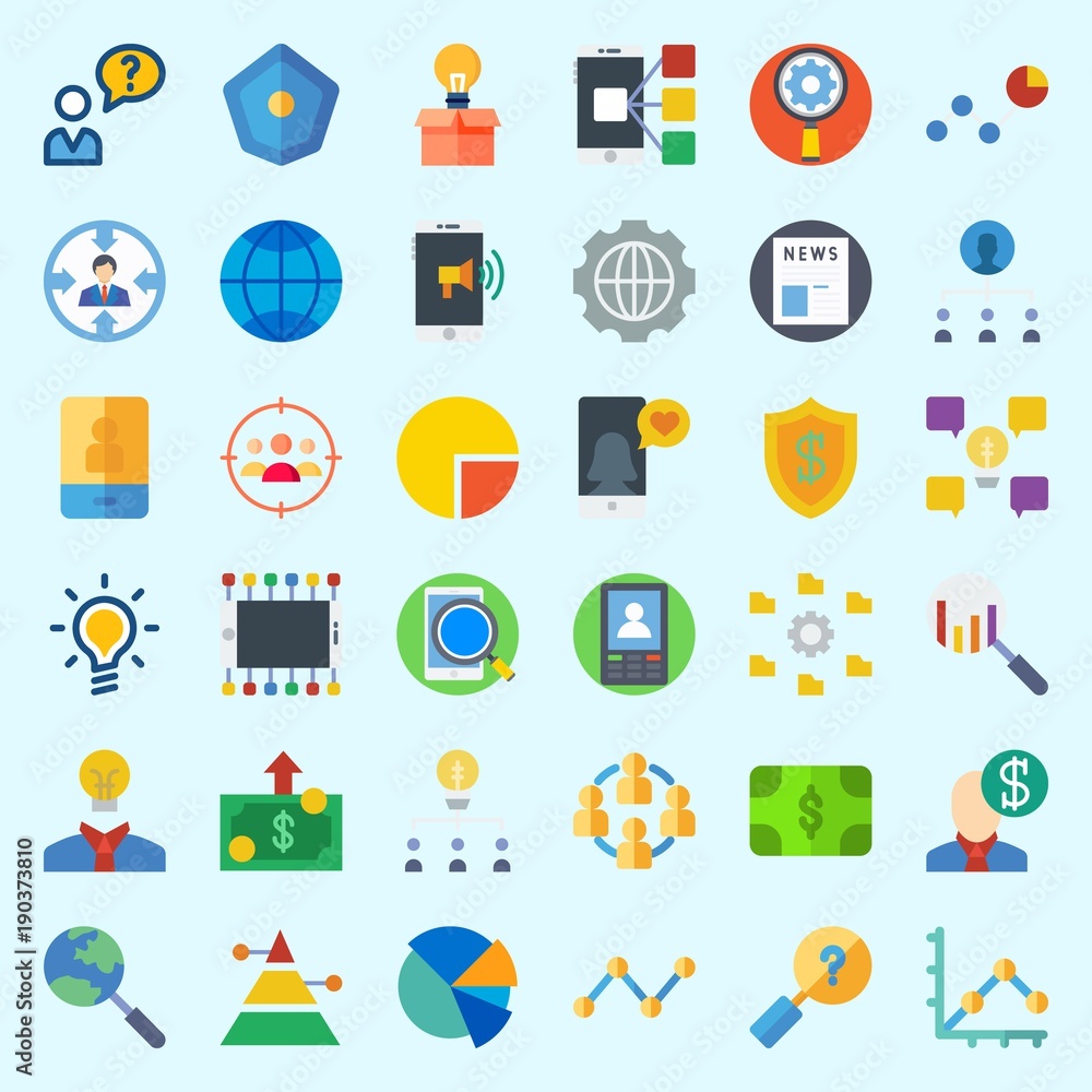 Icons set about Marketing with teamwork, money, shield, idea, line graph and internet Icons set about Marketing with teamwork, money, shield, idea, line graph and internet
