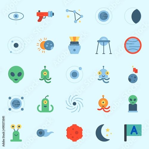 Icons set about Universe with eclipse, blaster, comet, moon, uran and black hole