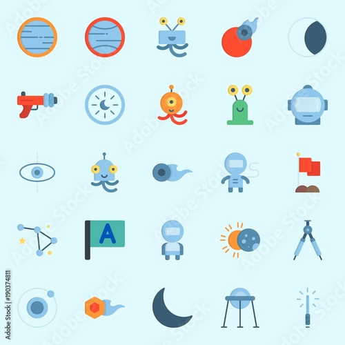 Icons set about Universe with capsule, eclipse, astronaut, comet, venus and astrology