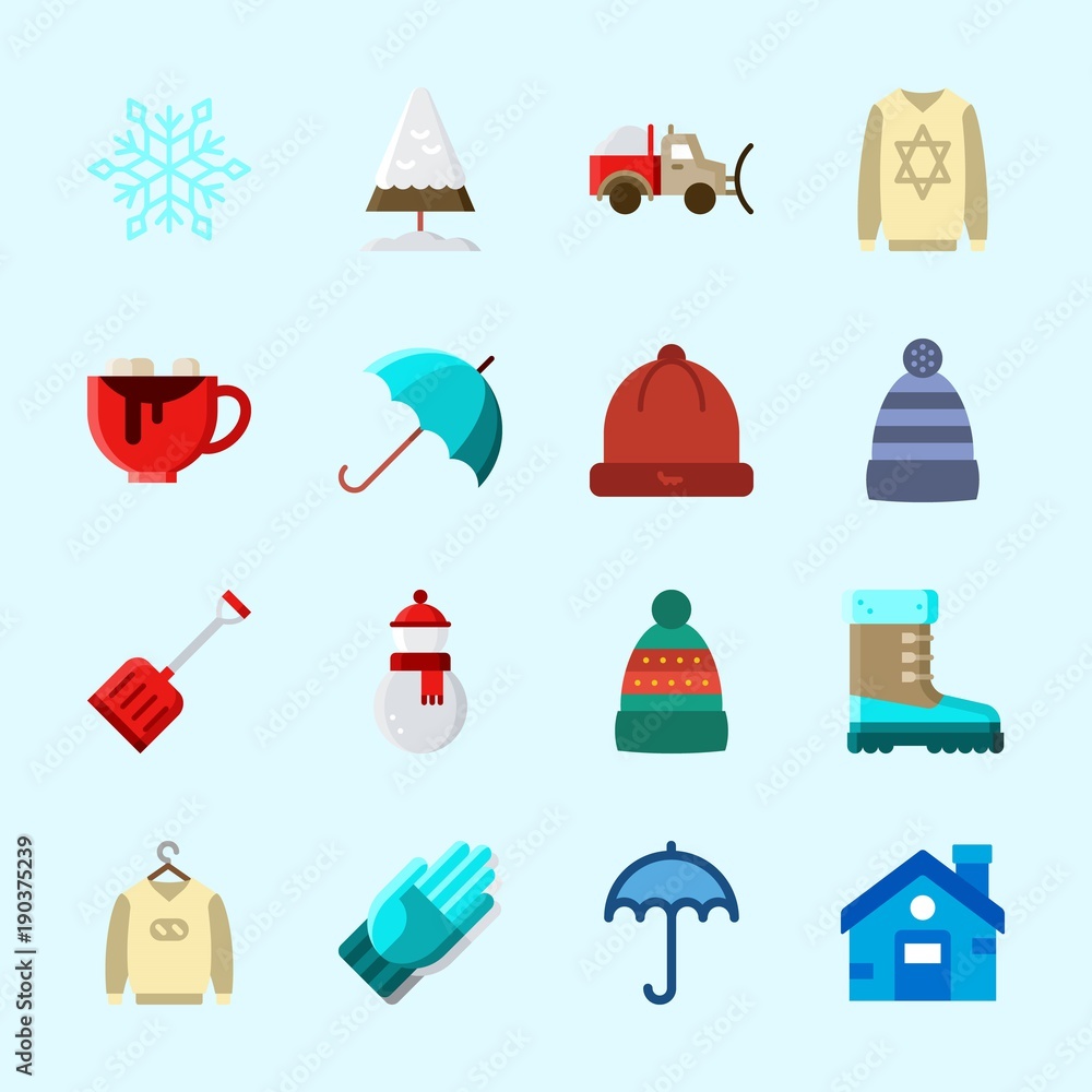 Icons about Winter with gloves, snowflake, winter hat, pine, hot chocolate and sweater Icons about Winter with gloves, snowflake, winter hat, pine, hot chocolate and sweater