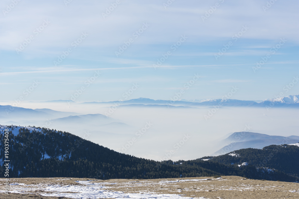 Fototapeta premium Panoramic view from the snowy mountain KaimakTsalan ( Voras ) makedonia greece