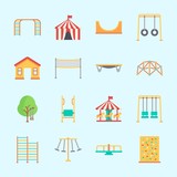 Icons about Amusement Park with game zone, carousel, carrousel, swing , skater and jumping flore