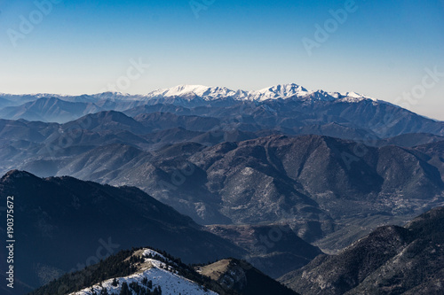 View of Erymanthos mountain in the southrn part of Achaea in Greece with an elevation of 2.224 metres. It is the fourth-tallest mountain in the Peloponnese peninsula. photo