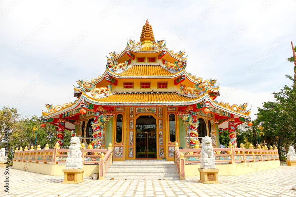 Chinese temple in Thailand under the blue sky. Shrine Building