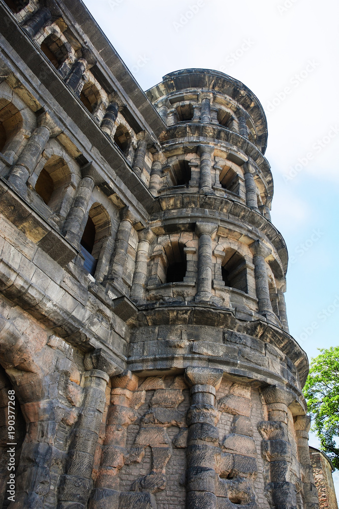 tower of ancient Porta Nigra (Black Gate) in Trier