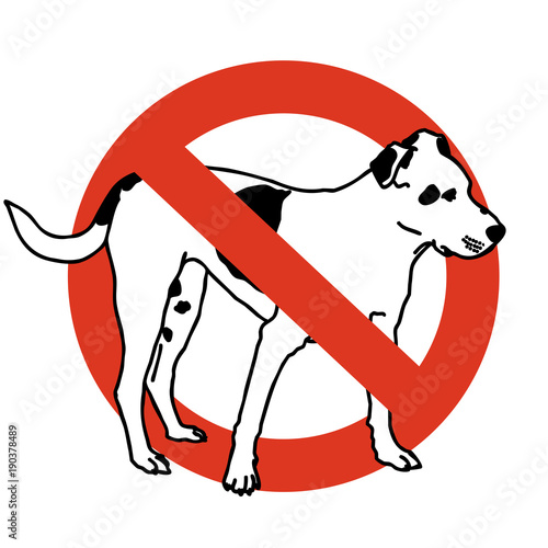 No entry dogs. Prohibition of dog. Strict ban on walking the dog, forbidden. Stop animals. Vector black and white sitting dog, white background, isolated.