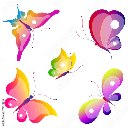 beautiful color butterflies set  isolated  on a white