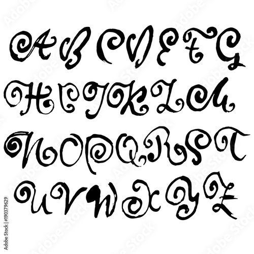 Handdrawn dry brush font. Modern brush lettering. Grunge style alphabet. Vector illustration.