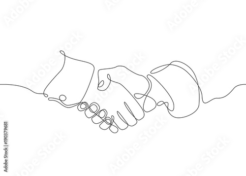 continuous line drawing Business concept deal deals handshake.