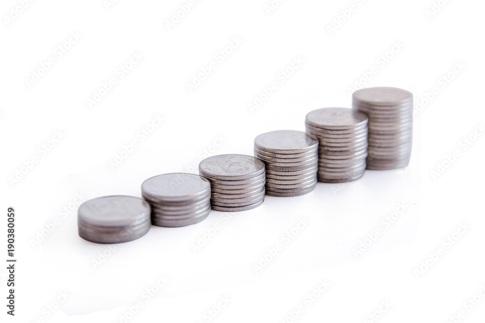 silver coin stack isolated on white background with clipping path silver coin stack isolated on white background with clipping path