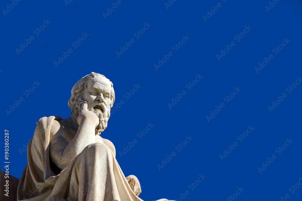 Statue of the ancient Greek philosopher Socrates in front of the Academy of Athens in Athens, Greece.