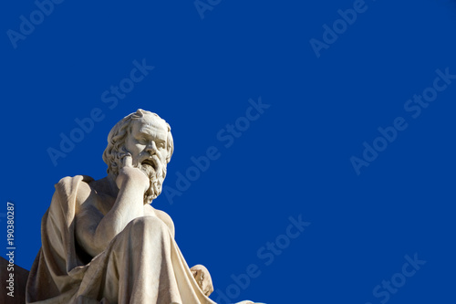 Statue of the ancient Greek philosopher Socrates in front of the Academy of Athens in Athens, Greece.