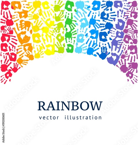 Rainbow background made of colored hands. Abstract vector illustration
