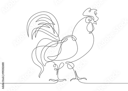 continuous line drawing rooster cock