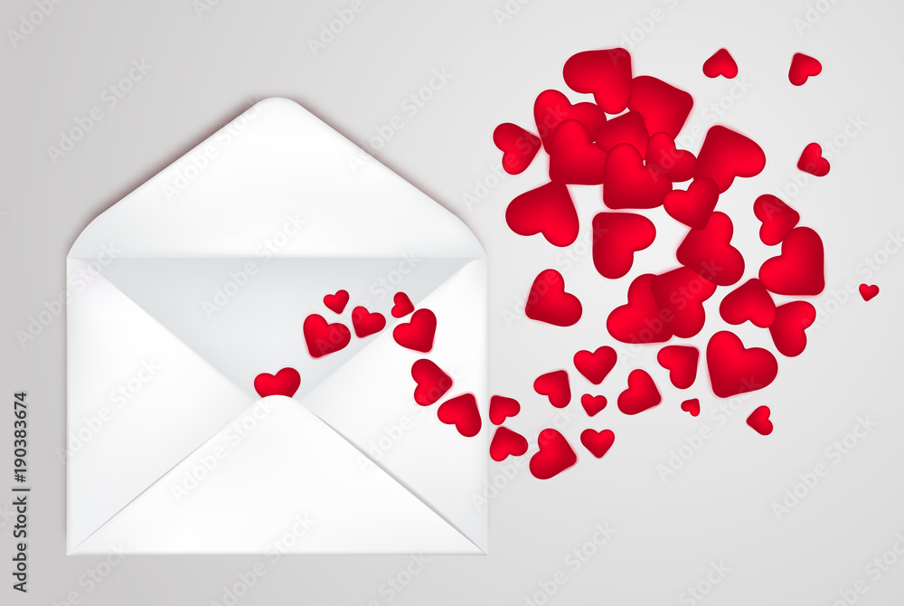 Happy Valentine s Day Envelope with realistic Hearts Inside. Vector ...