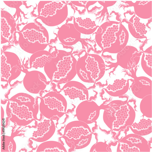 Bright fruit design element . Bright pink slice of pomegranate on a  white background.