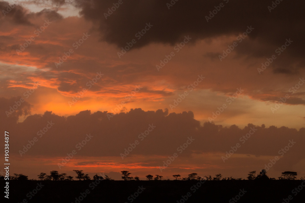 Kenyan skyline and clouds at sunset over the Maasai Mara