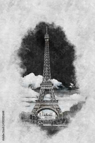 Fototapeta Naklejka Na Ścianę i Meble -  Vintage style Zeichnung des Eiffelturm Paris