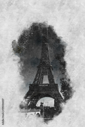 Fototapeta Naklejka Na Ścianę i Meble -  Pinsel und Öl Gemälde des Eiffelturm Paris