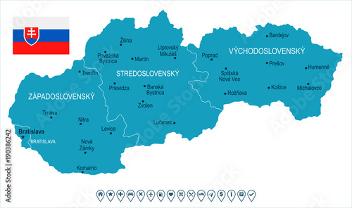Canvas-taulu Slovakia - map and flag - Detailed Vector Illustration