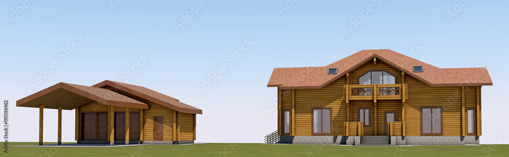 Wooden house and garage