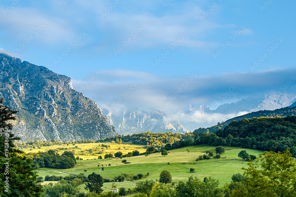 Meadows and mountains in Picos de Europa