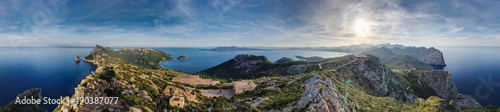 360° Rundsicht vom Wachturm Talaia d'Albercutx auf der Halbinsel Formentor auf Mallorca
 photo