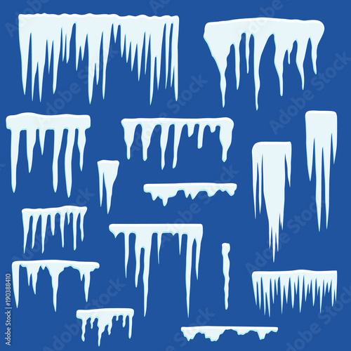 Winter icicles. Ice caps. Snow decoration