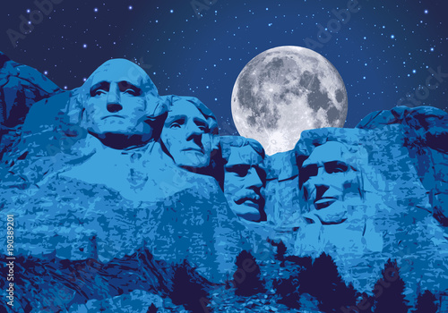 Mont Rushmore - États Unis - monument - symbole - américain - nuit - lune - USA, sculpture
