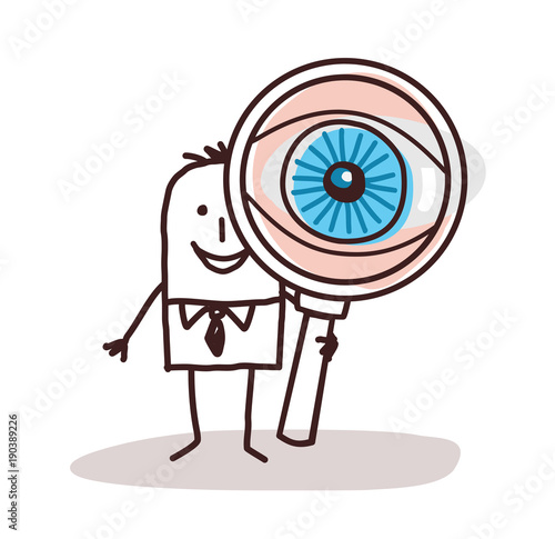 Cartoon Businessman with Big Magnifying Eye