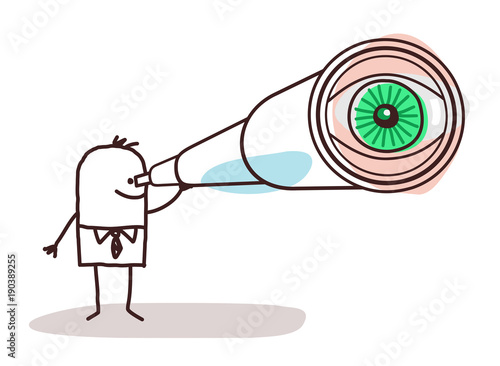 Cartoon Businessman with Big Telescope Eye