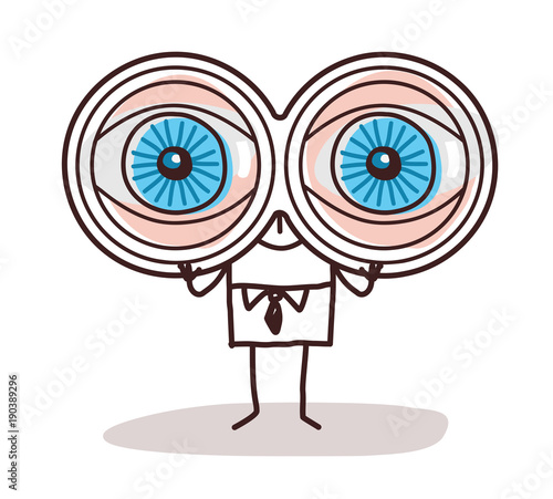 Cartoon Businessman with Big Binoculars Eyes