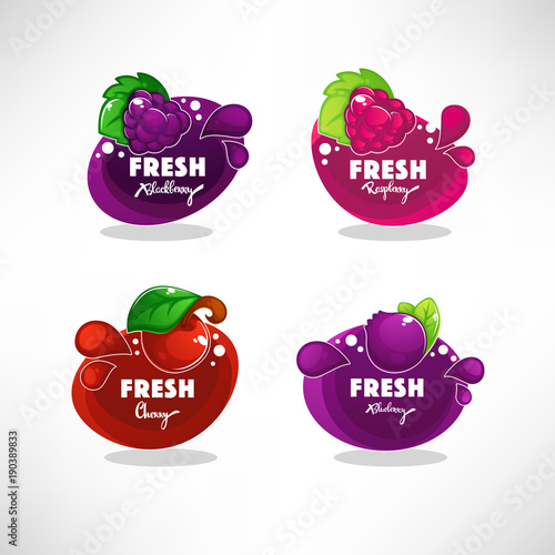 vector collection of bright bubbles frame  sticker, label, emblem and banners for berry  fresh juice