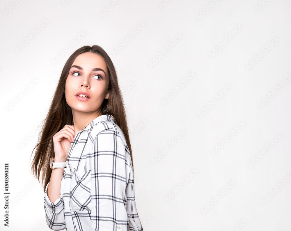 beautiful young woman with long hair wearing wrist watch beautiful young woman with long hair wearing wrist watch