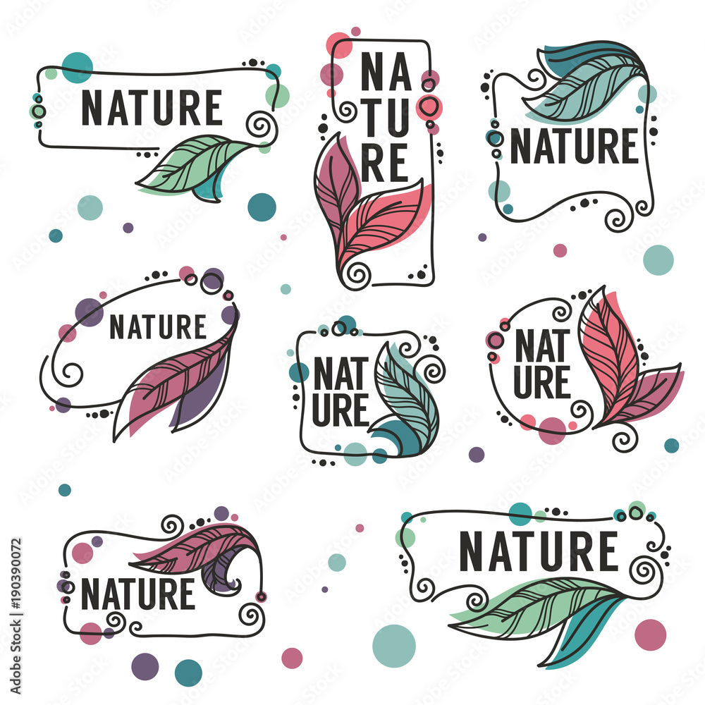 Nature Frames vector collection of doodle flowers emblems and logo ...