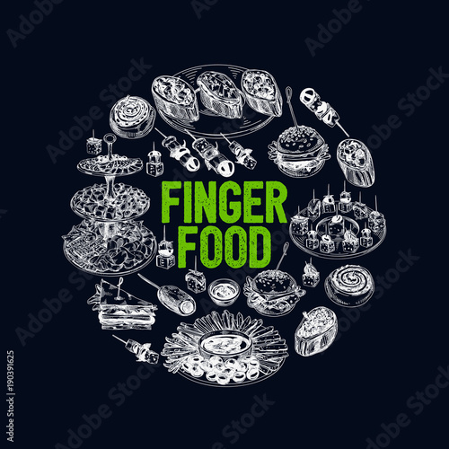 Beautiful vector hand drawn finger foods Illustration.