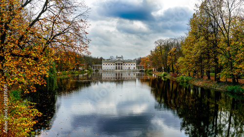 Palace on the water in Lazienki Park in Warsaw during autumn