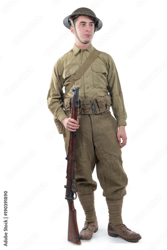 Obraz premium WW1 British Army Soldier from France 1918, on white