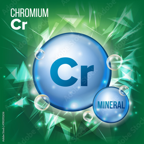 Cr Chromium Vector. Mineral Blue Pill Icon. Vitamin Capsule Pill Icon. Substance For Beauty, Cosmetic, Heath Promo Ads Design. 3D Mineral Complex With Chemical Formula. Illustration