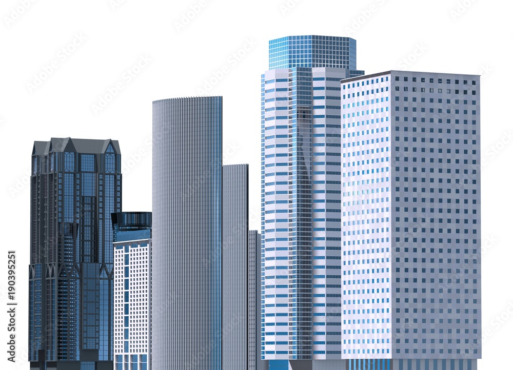 Skyscrapers 3D Illustration isolated on white background Skyscrapers 3D Illustration isolated on white background
