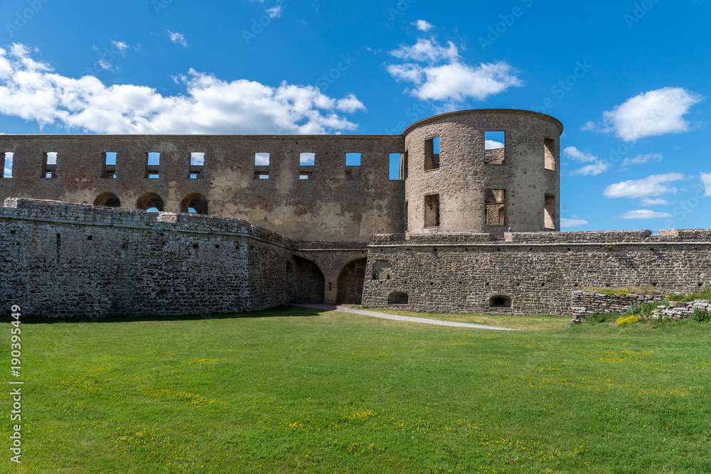 Outer corner of the castle ruin Borgholm in Sweden