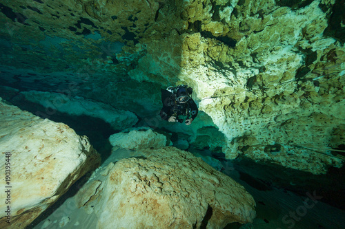 divers underwater caves diving Ginnie Springs Florida USA photo